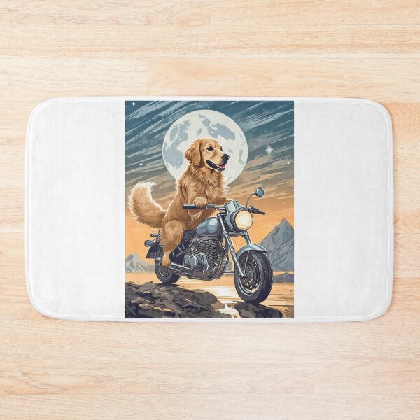 Item preview, golden retriever dog riding a motorbike on the surface of the moon designed and sold by planetgolden.