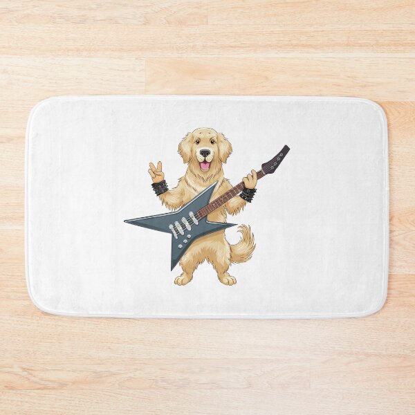 Item preview, golden retriever dog playing eighties heavy metal guitar with rock hand salute designed and sold by planetgolden.