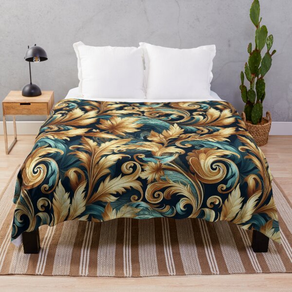 Item preview, Baroque Pattern with Blue and gold leafs – Elegance in Every Line designed and sold by Arscorart.