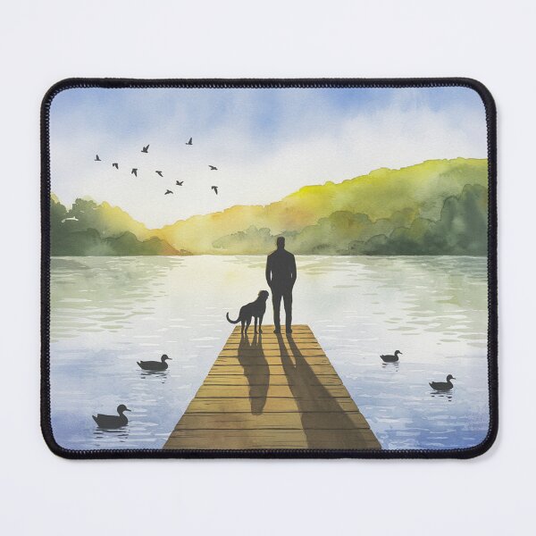 Item preview,   Serene Watercolor of Man and Dog by Tranquil Lake designed and sold by AnimalAirtistry.