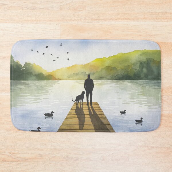 Item preview,   Serene Watercolor of Man and Dog by Tranquil Lake designed and sold by AnimalAirtistry.