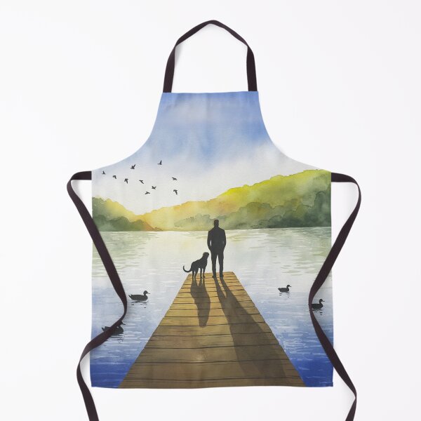 Item preview, Serene Watercolor of Man and Dog by Tranquil Lake designed and sold by AnimalAirtistry.