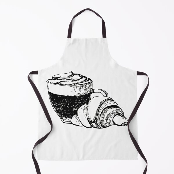 Item preview, Hand drawn vector with a set of cappuccino with foam and caramel topping in a glass mug and a croissant. designed and sold by TanyaKremen.