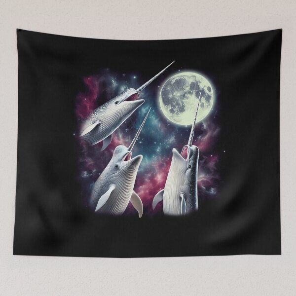 Item preview, Three Narwhals Howling at Moon Funny Weird Cursed Meme designed and sold by Kimberley King Art  King Art.