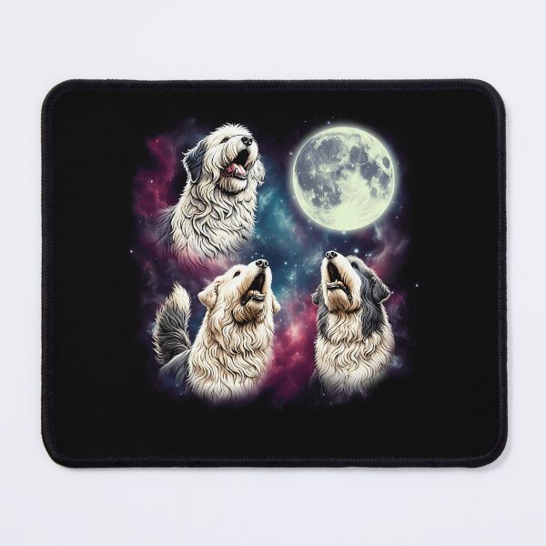 Item preview, Three Old English Sheepdogs Howling at Moon Funny Weird Cursed Meme designed and sold by Kimberley King Art King Art.