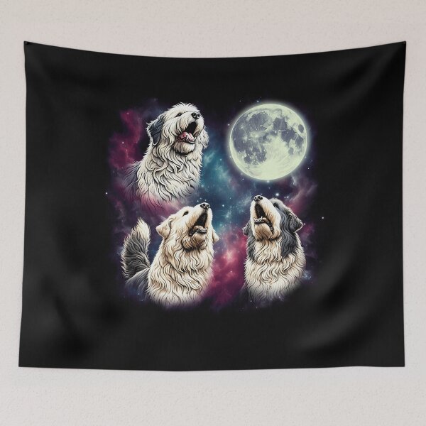 Item preview, Three Old English Sheepdogs Howling at Moon Funny Weird Cursed Meme designed and sold by Kimberley King Art  King Art.
