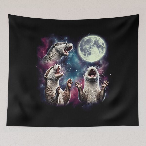Item preview, Three Otters Howling at Moon Funny Weird Cursed Meme designed and sold by Kimberley King Art  King Art.