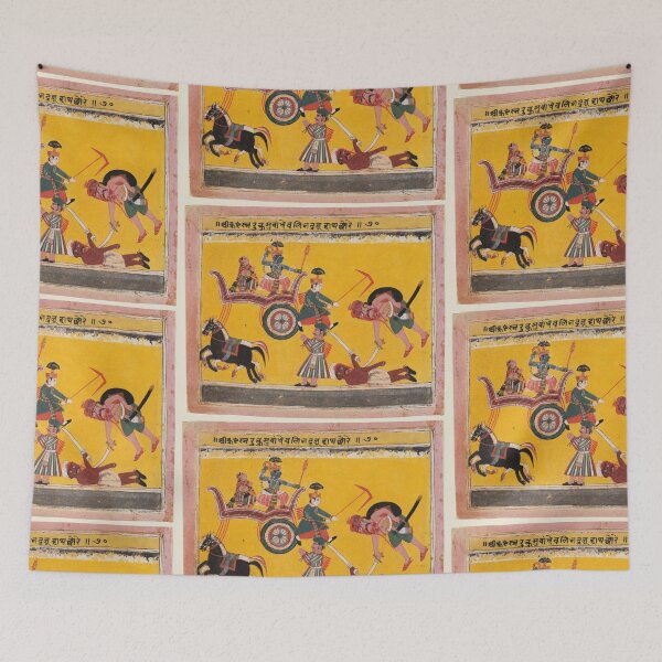 Item preview, Abduction of Rukmini Krishna Tied the Hands of Rukma, from a Bhagavata Purana, c. 1640. Central India, Madhya Pradesh, Malwa. Gum tempera designed and sold by Vintage Designs +.