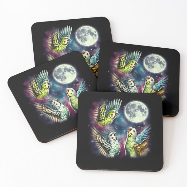 Item preview, Three Parakeets Howling at Moon Funny Weird Cursed Meme Parrot Lover designed and sold by Kimberley King Art  King Art.