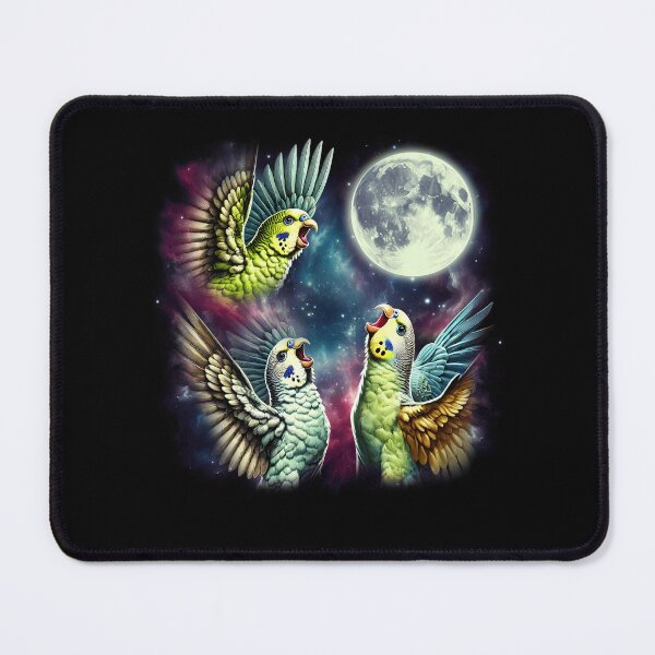 Item preview, Three Parakeets Howling at Moon Funny Weird Cursed Meme Parrot Lover designed and sold by Kimberley King Art  King Art.