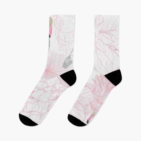 Item preview, Seamless pattern with white flamingos and pink line garden roses, hydrangea flowers. designed and sold by MatyKotiv.