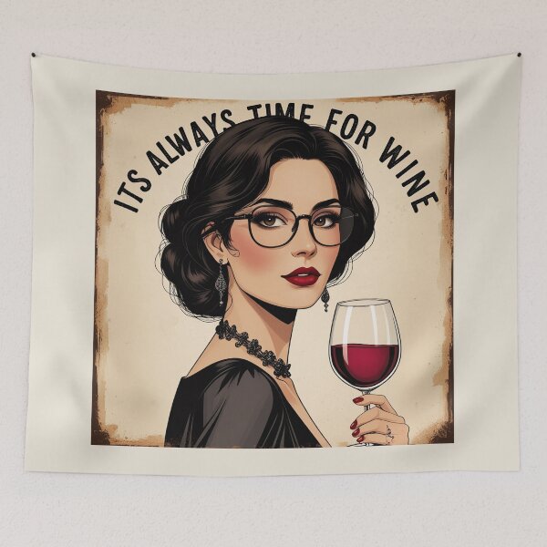 Item preview, Its always time for Wine! Dark haired woman beautiful poster art designed and sold by Vintage Designs +.