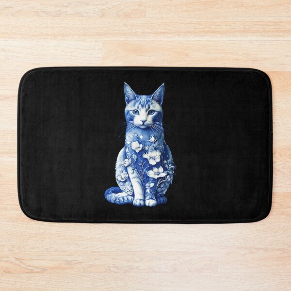 Item preview, Blue and white Chinese flower porcelain cat designed and sold by PrettyDecor.