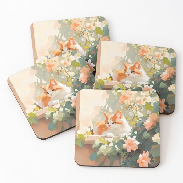 Item preview, fluffy floral cat painting designed and sold by The Deep Studio.
