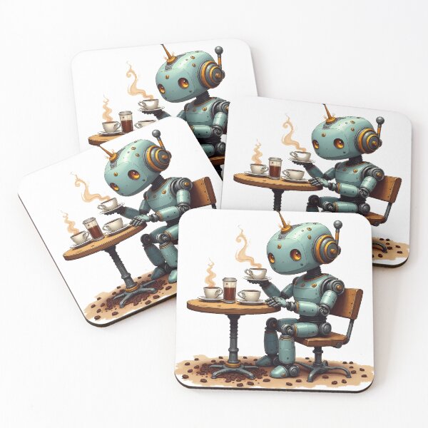 Item preview, Cozy Vintage Robot Drinking Coffee designed and sold by Moss and Moon Studio.