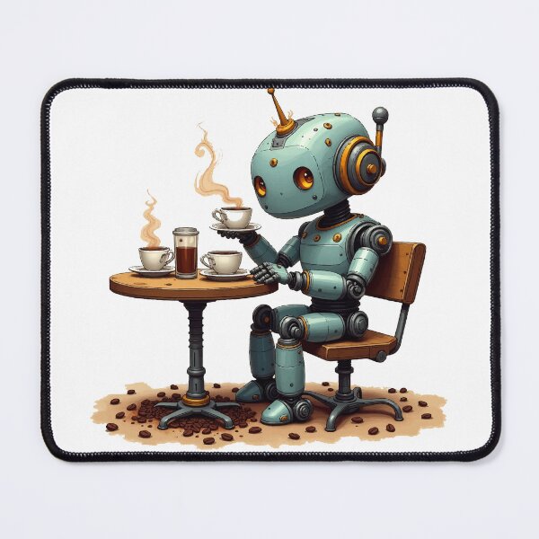 Item preview, Cozy Vintage Robot Drinking Coffee designed and sold by Moss and Moon Studio.