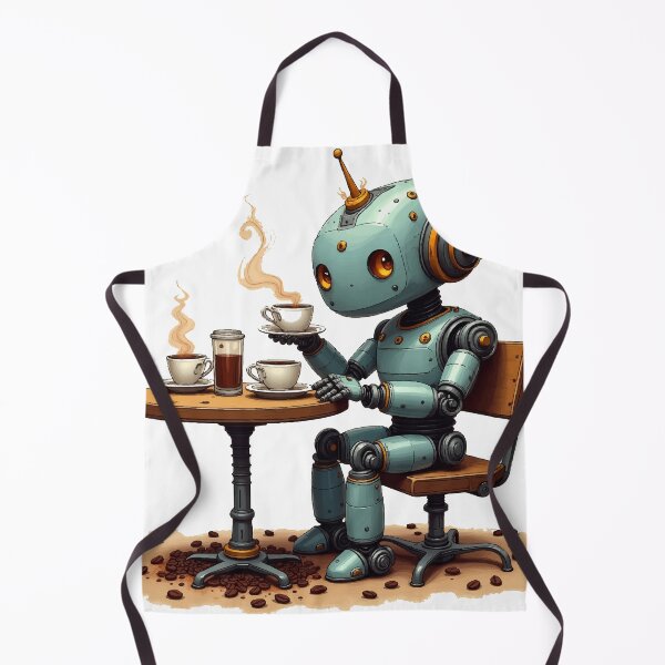 Item preview, Cozy Vintage Robot Drinking Coffee designed and sold by Moss and Moon Studio.