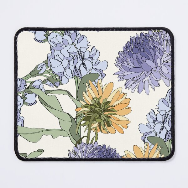 Item preview, Seamless repeating pattern with hand drawn simple colored chrysanthemum aster, Matthiola flowers. designed and sold by MatyKotiv.