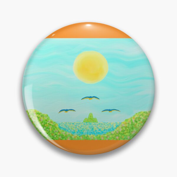 Item preview, Three blue birds flying towards a green island designed and sold by greenPQBstudio.