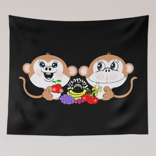 Item preview, Two cute monkeys love fruits  designed and sold by Shirley cute art .