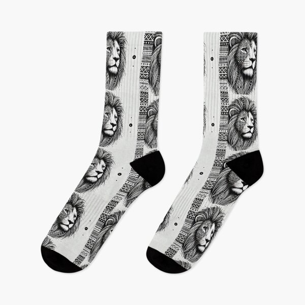 Item preview, Tribal patterns Black & White Lion Art designed and sold by OandSDesigns23.