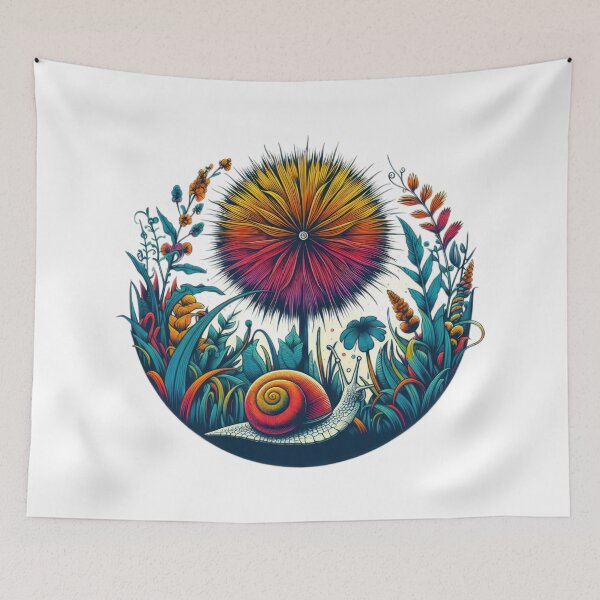 Item preview, Vintage Flowers colorful dandelion with snail ,vintage dandelion,vintage snail ,dandelion,snail designed and sold by Expressions-Sel.