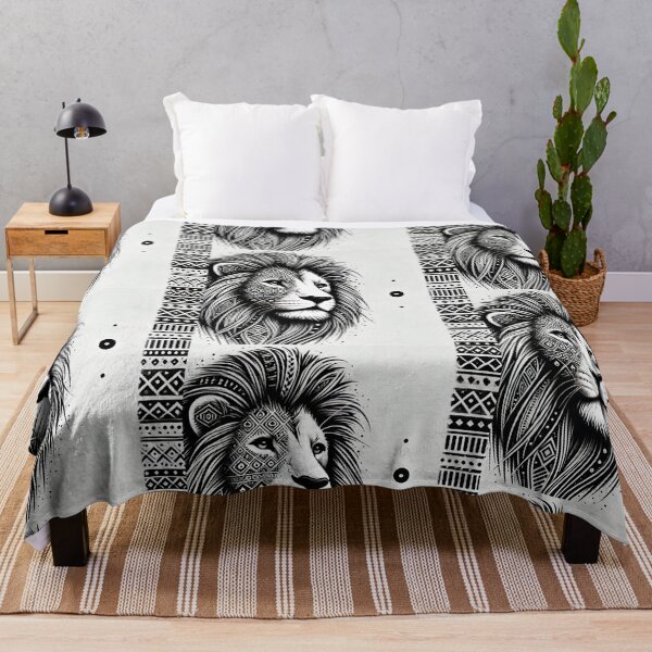 Item preview, Tribal patterns Black & White Lion Art designed and sold by OandSDesigns23.