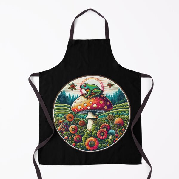 Item preview, Vintage Flowers red mushroom with white dots and green frog,vintage mushrooms ,vintage frog,mushrooms ,frog designed and sold by Expressions-Sel.