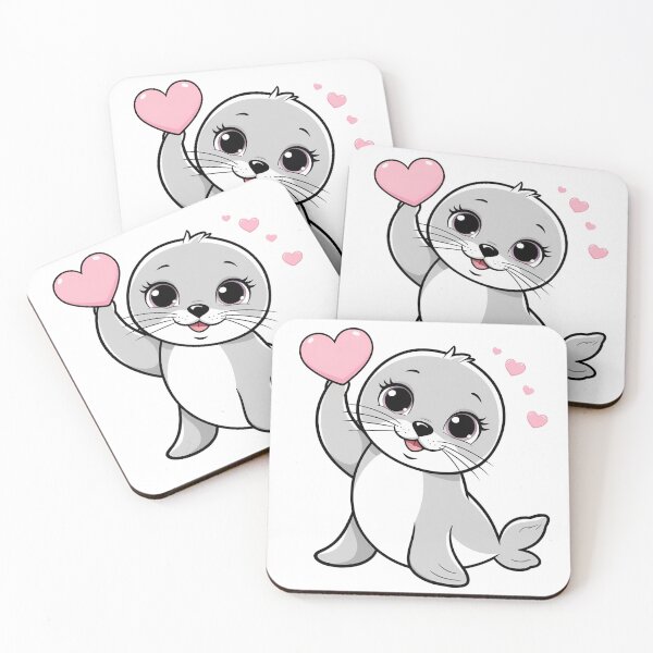 Item preview, Wholesome Cute Seal Holding a Heart – Kawaii Cartoon Design designed and sold by GrafiShop.