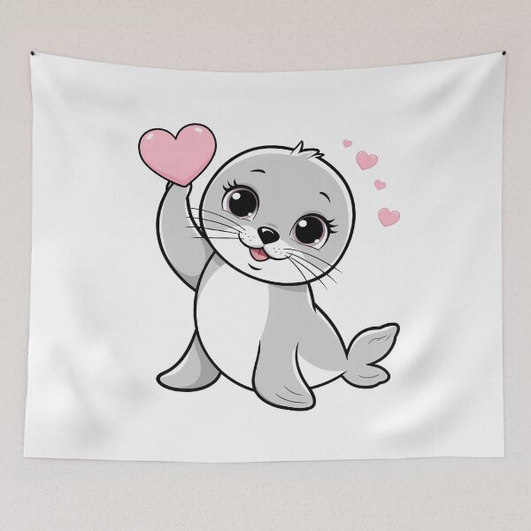 Item preview, Wholesome Cute Seal Holding a Heart – Kawaii Cartoon Design designed and sold by GrafiShop.