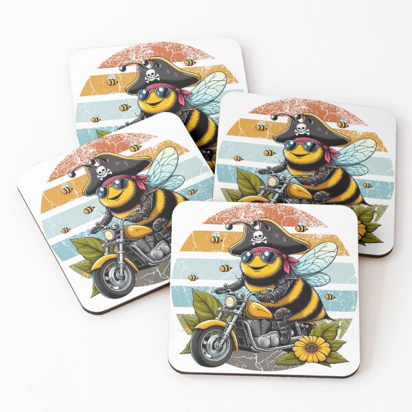 Item preview, Pirate Bee on a Motorcycle – Retro Biker Art designed and sold by Beemyguest.