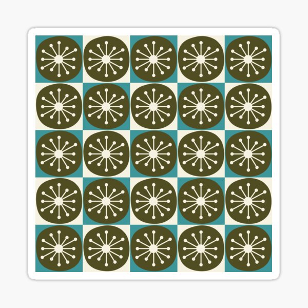 Item preview, Mid Century Modern Atomic Dots Retro Checkered Pattern Olive Green Teal Cream designed and sold by kierkegaard.