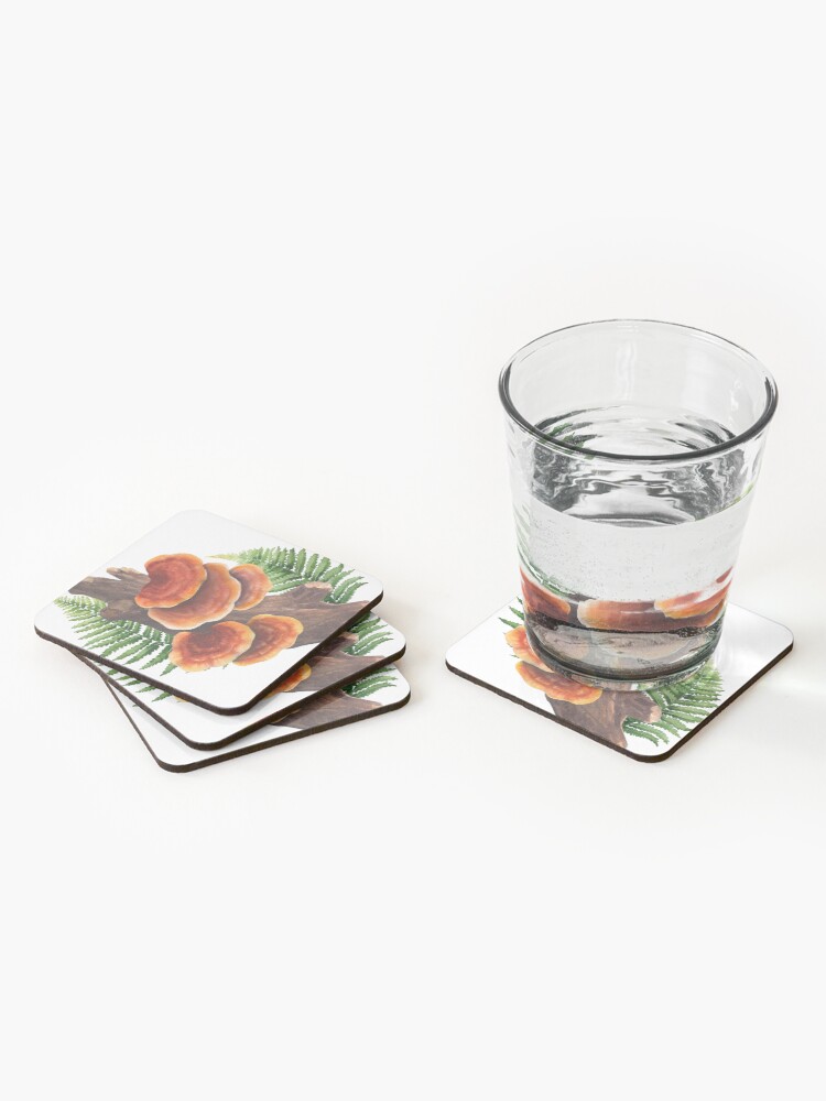 Thumbnail 2 of 5, Coasters (Set of 4), Watercolor Reishi mushroom designed and sold by Glazkova.