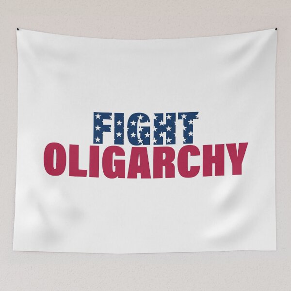 Item preview, Text "Fight Oligarchy" in the colors of the American Flag designed and sold by GuerillaDesign.