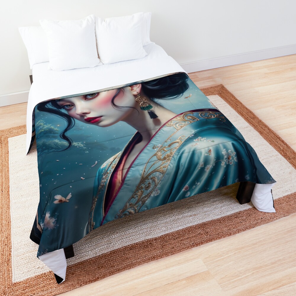 The Delicate Serene Beauty Of Takara Yumi In A Floral Kimono AI Concept Art by Xzendor7 3 The Delicate Serene Beauty Of Takara Yumi In A Floral Kimono Captivating AI Concept Art by Xzendor7 Decorative Art Print Comforter