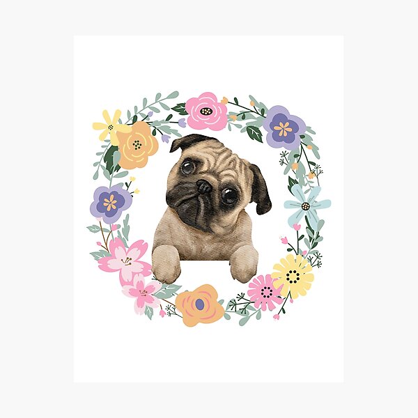 Item preview, Pug Floral designed and sold by PugaliciousArt.