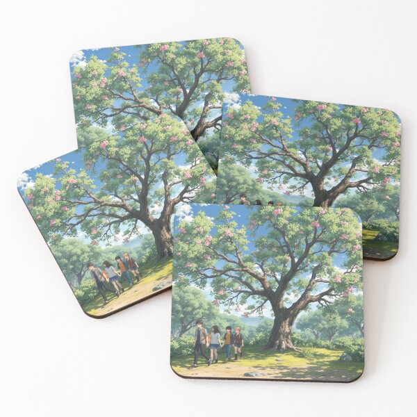 Item preview, Enchanted Tree Path - Anime Group Journey Art Print designed and sold by TreatLLC.