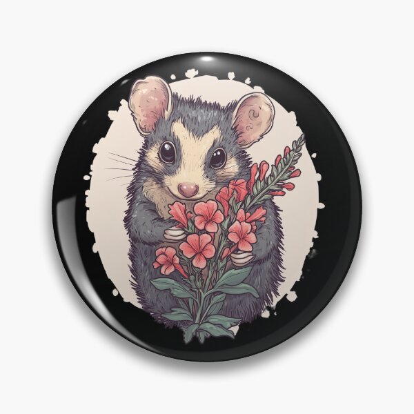 Item preview, Opossum with Snap Dragon Flowers | Kawaii Cute Animal Floral Stickers, Shirts and Buttons designed and sold by Envision Designs.