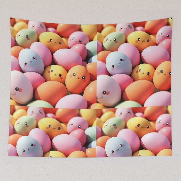 Item preview, kawaii faced cute easter eggs in pastel shades designed and sold by EmeraldeaArt.
