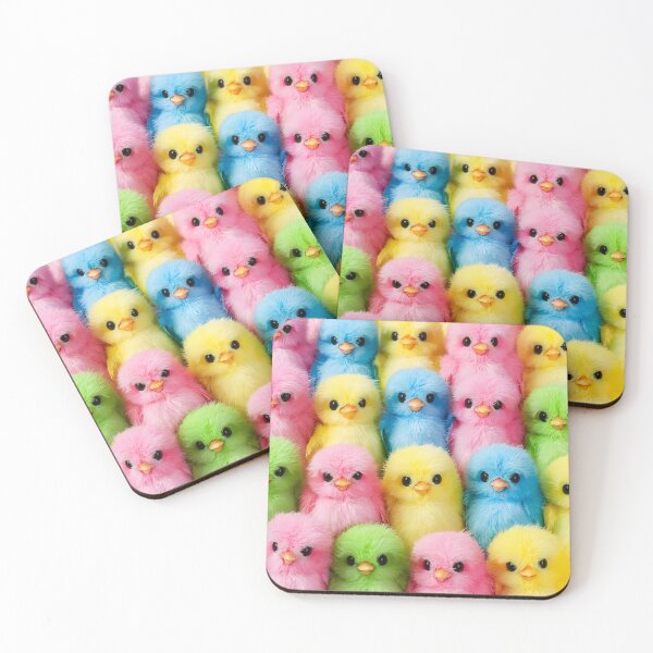 Item preview, Cute stack of plushie stuffed baby chicken chicks as a colorful pattern designed and sold by EmeraldeaArt.