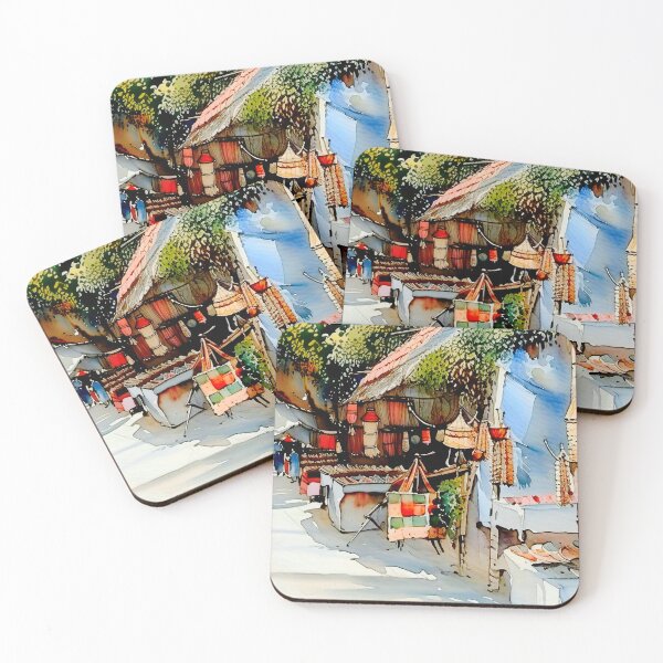 Item preview, Water color digital art of a busy street shopping area designed and sold by subhashlimaye.