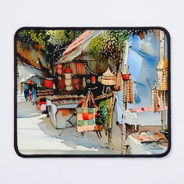Item preview, Water color digital art of a busy street shopping area designed and sold by subhashlimaye.