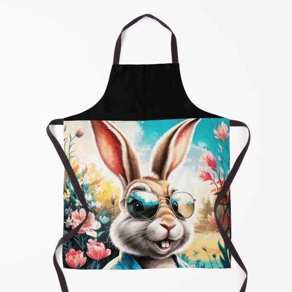 Item preview, A retro vintage Bunny easter Hare wearing sunglasses character on a blooming meadow designed and sold by EmeraldeaArt.