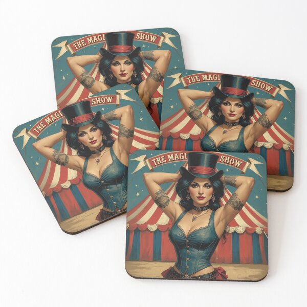 Item preview, The Magic Show rustic Magic Circus Poster with beautiful Tattooed Girl designed and sold by Vintage Designs +.