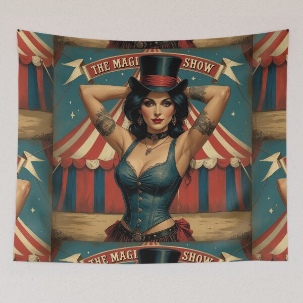 Item preview, The Magic Show rustic Magic Circus Poster with beautiful Tattooed Girl designed and sold by Vintage Designs +.