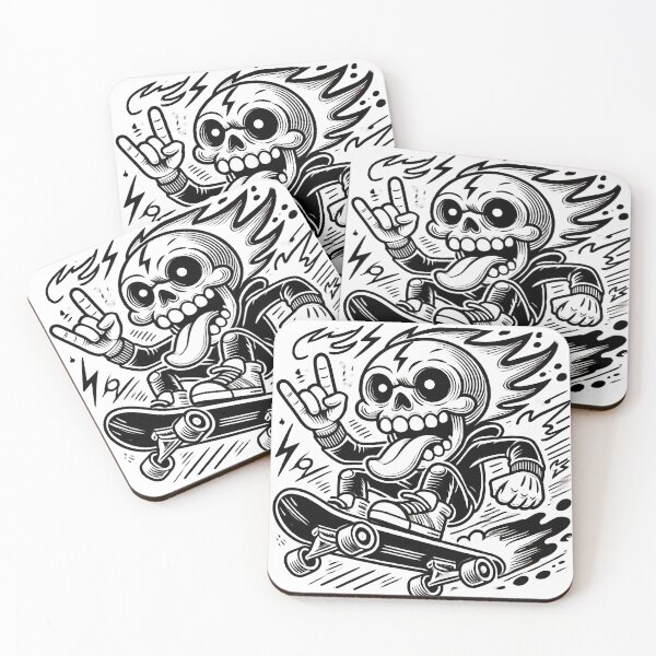 Item preview, Skateboarding skull, line drawing illustration designed and sold by PixelPunny.