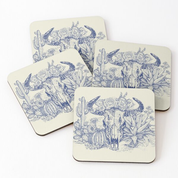 Item preview, Western Americana (cow skull and flowers) blue designed and sold by BessoChicca.