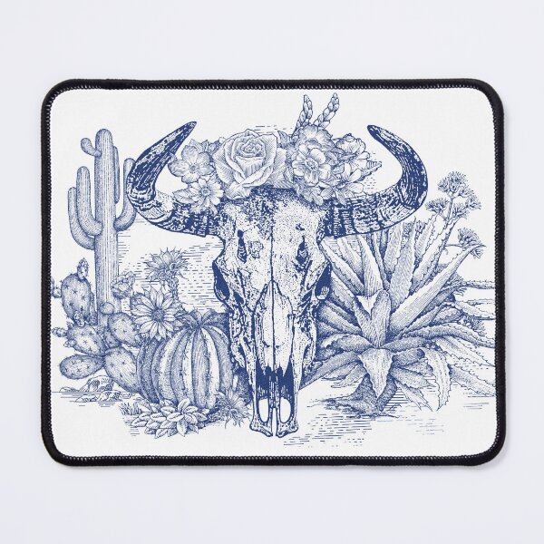 Item preview, Western Americana (cow skull and flowers) blue designed and sold by BessoChicca.