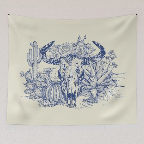 Item preview, Western Americana (cow skull and flowers) blue designed and sold by BessoChicca.