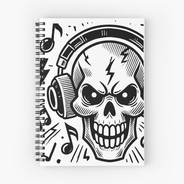 Item preview, Skull with headphones, line drawing illustration designed and sold by PixelPunny.